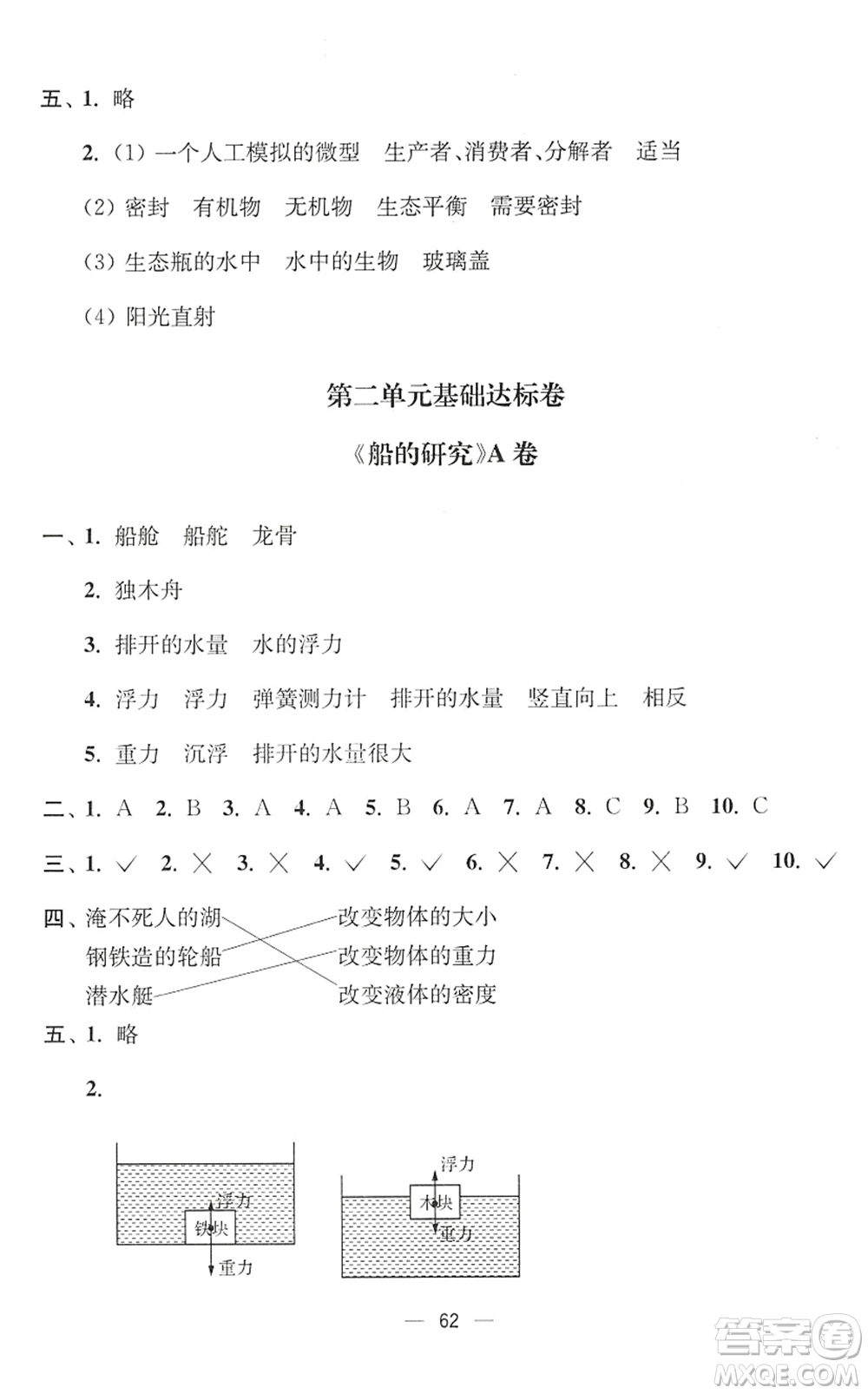 延邊大學出版社2022江蘇好卷五年級科學下冊教科版答案