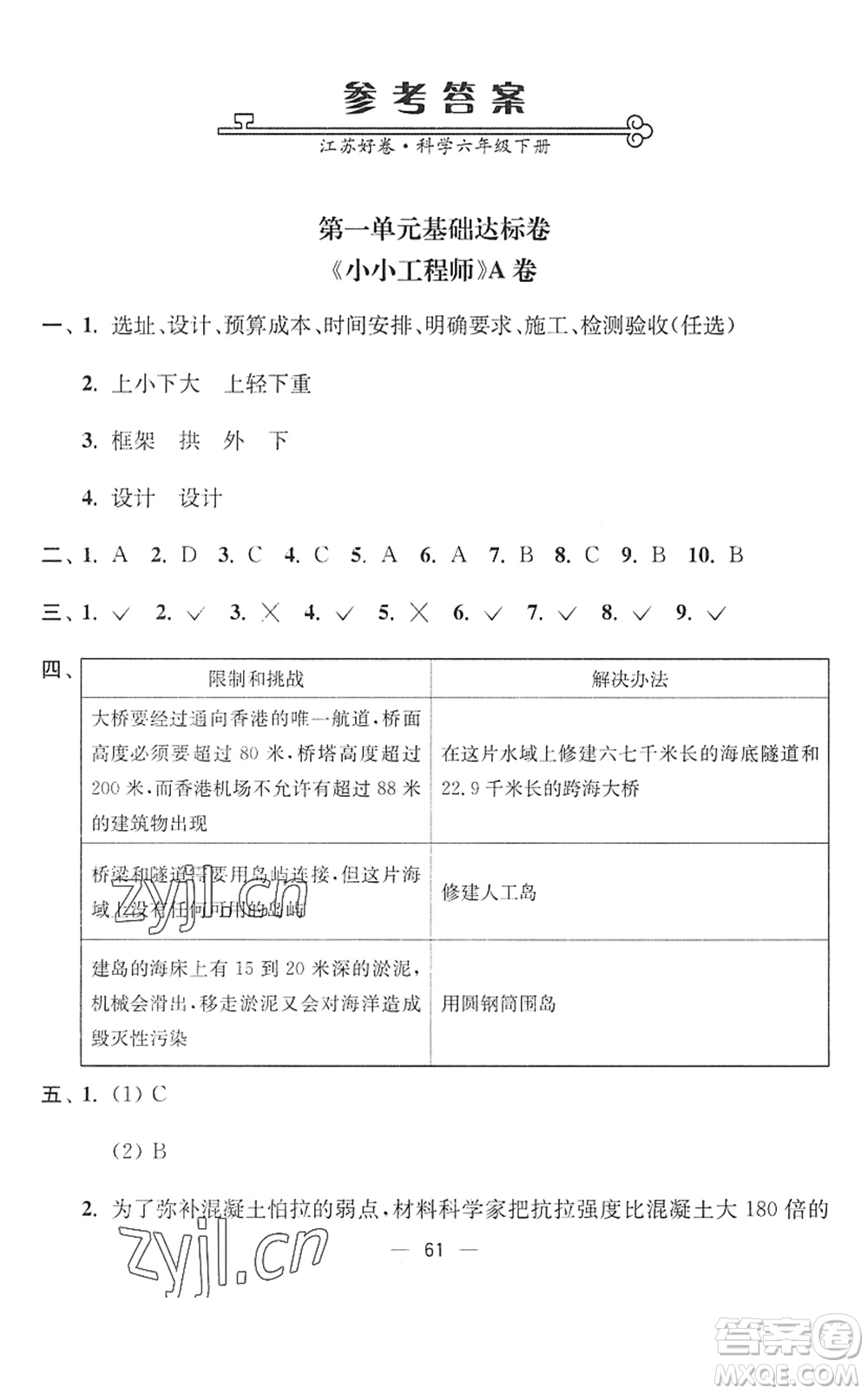 延邊大學(xué)出版社2022江蘇好卷六年級(jí)科學(xué)下冊(cè)教科版答案