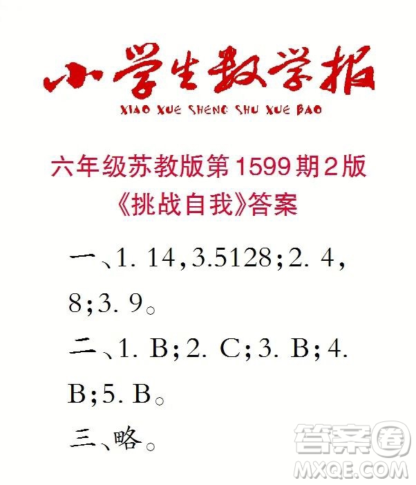 2022春小學(xué)生數(shù)學(xué)報(bào)六年級(jí)第1599期答案