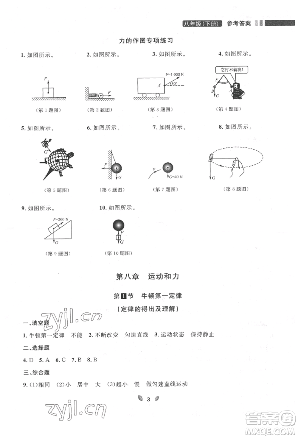 延邊大學(xué)出版社2022點(diǎn)石成金金牌奪冠八年級下冊物理人教版大連專版參考答案