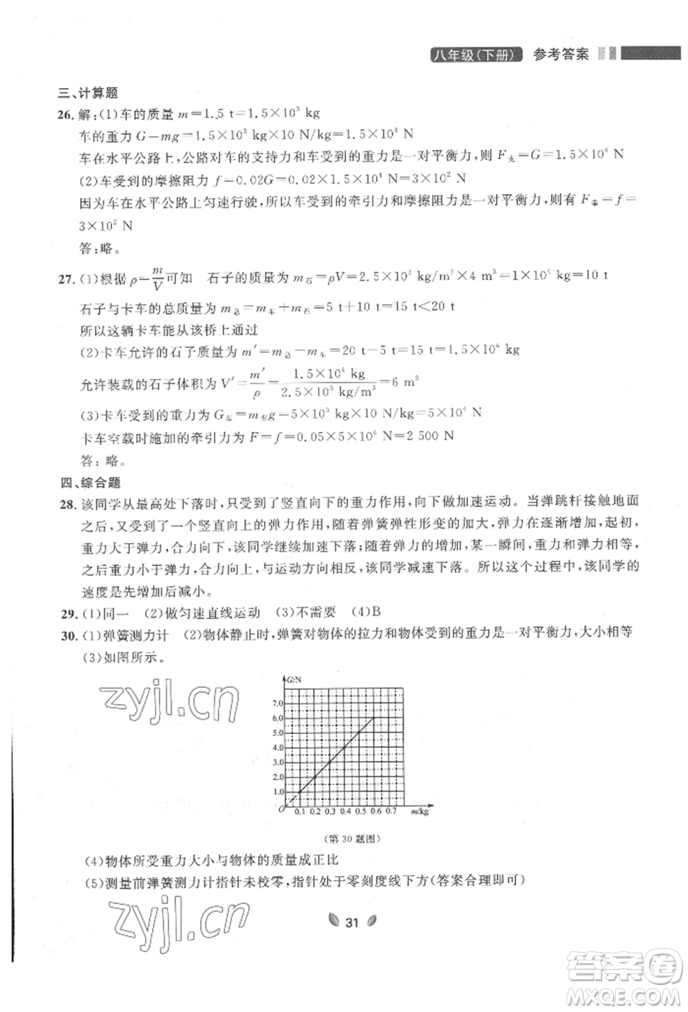 延邊大學(xué)出版社2022點(diǎn)石成金金牌奪冠八年級下冊物理人教版大連專版參考答案