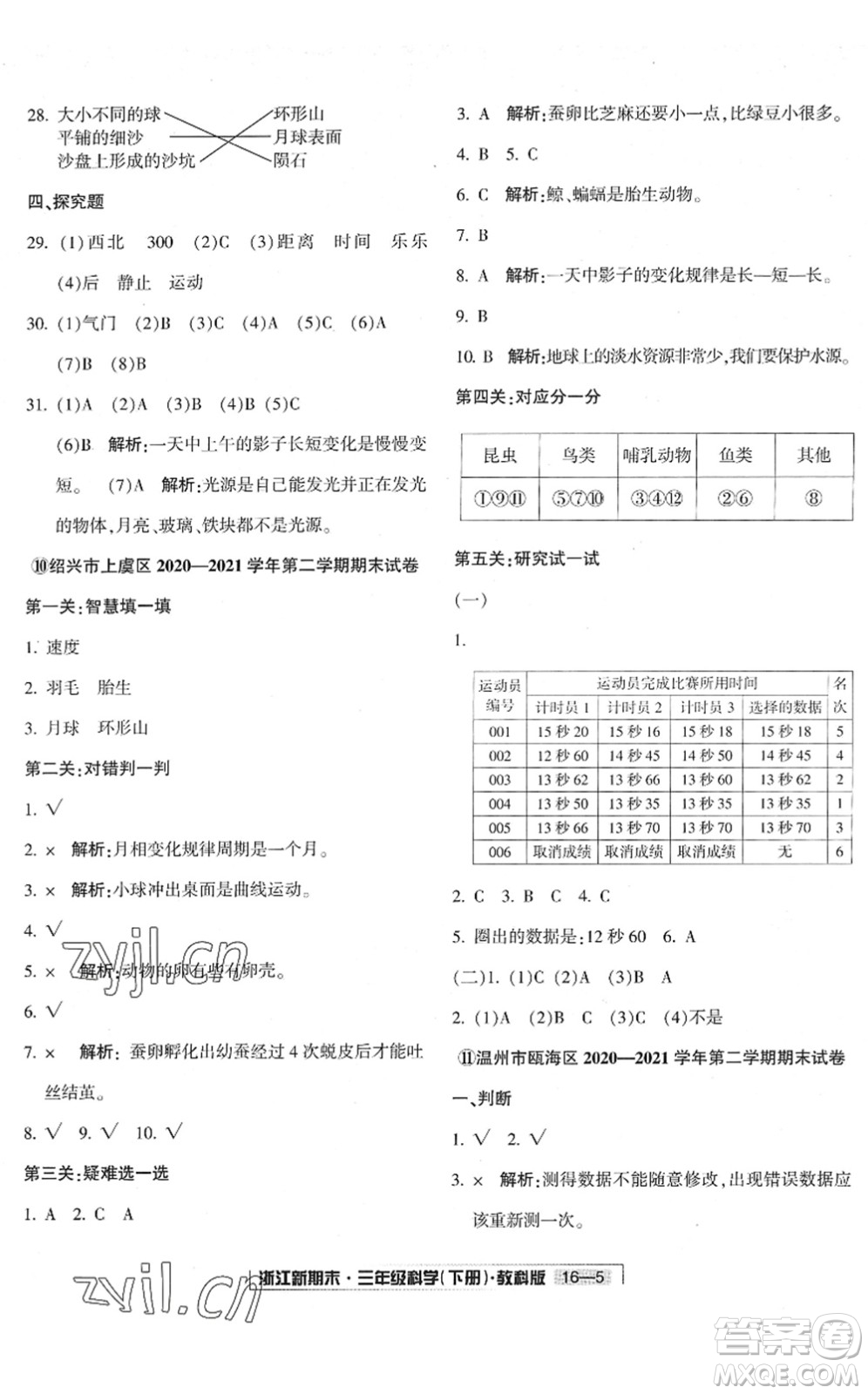 延邊人民出版社2022浙江新期末三年級(jí)科學(xué)下冊(cè)教科版答案