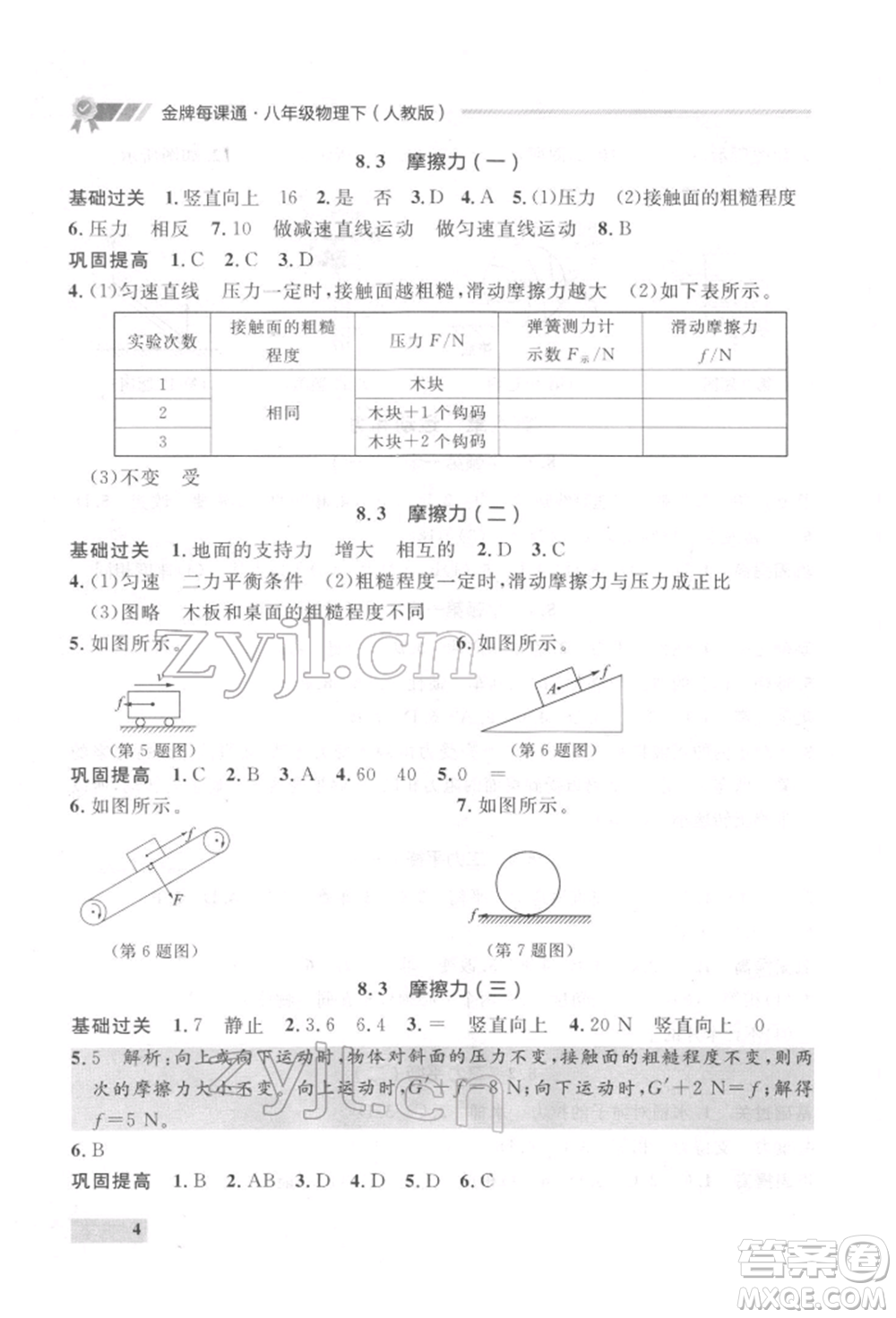 延邊大學(xué)出版社2022點(diǎn)石成金金牌每課通八年級(jí)下冊(cè)物理人教版大連專版參考答案