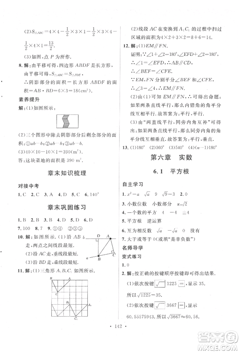 陜西人民出版社2022實(shí)驗(yàn)教材新學(xué)案七年級(jí)下冊(cè)數(shù)學(xué)人教版參考答案