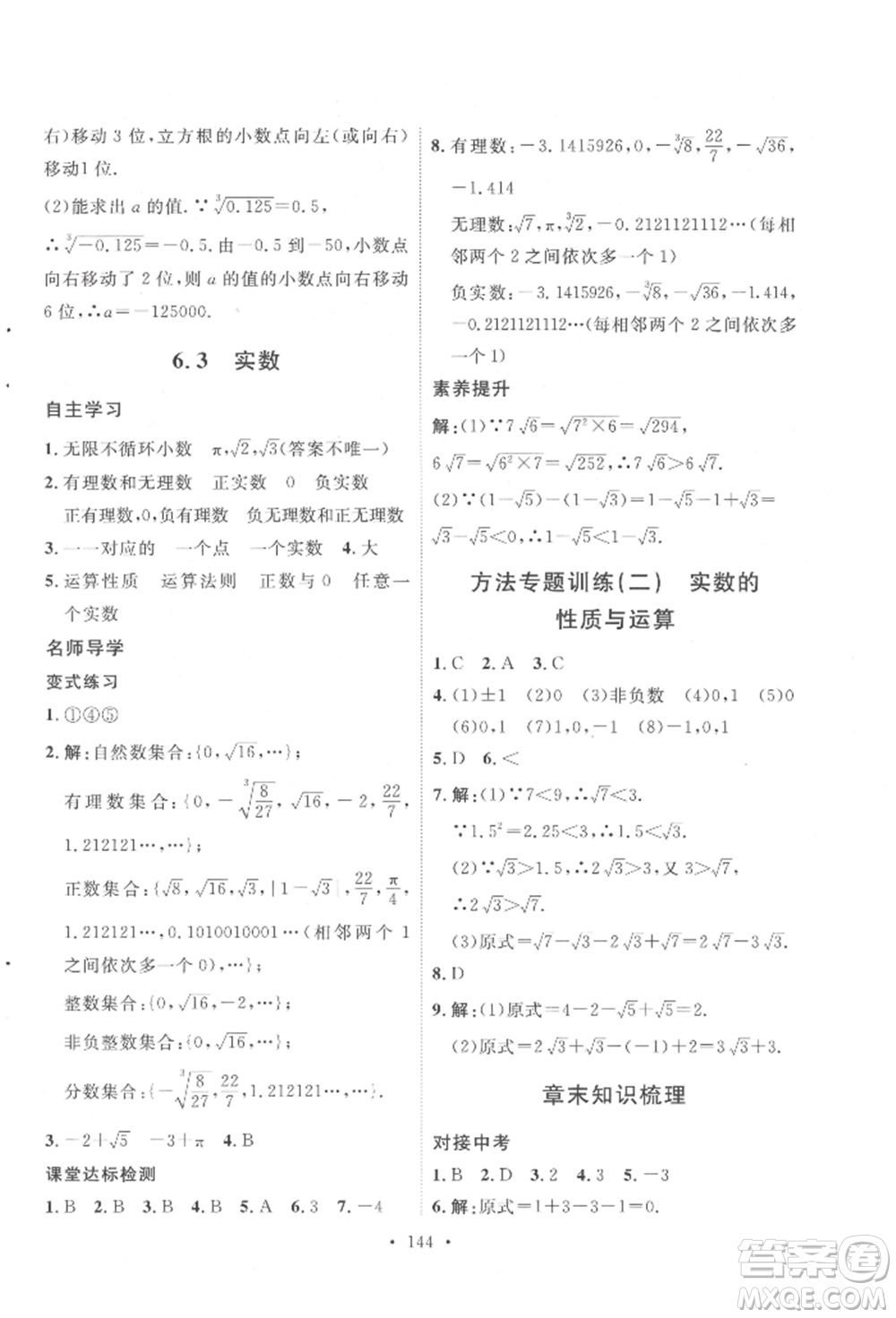 陜西人民出版社2022實(shí)驗(yàn)教材新學(xué)案七年級(jí)下冊(cè)數(shù)學(xué)人教版參考答案