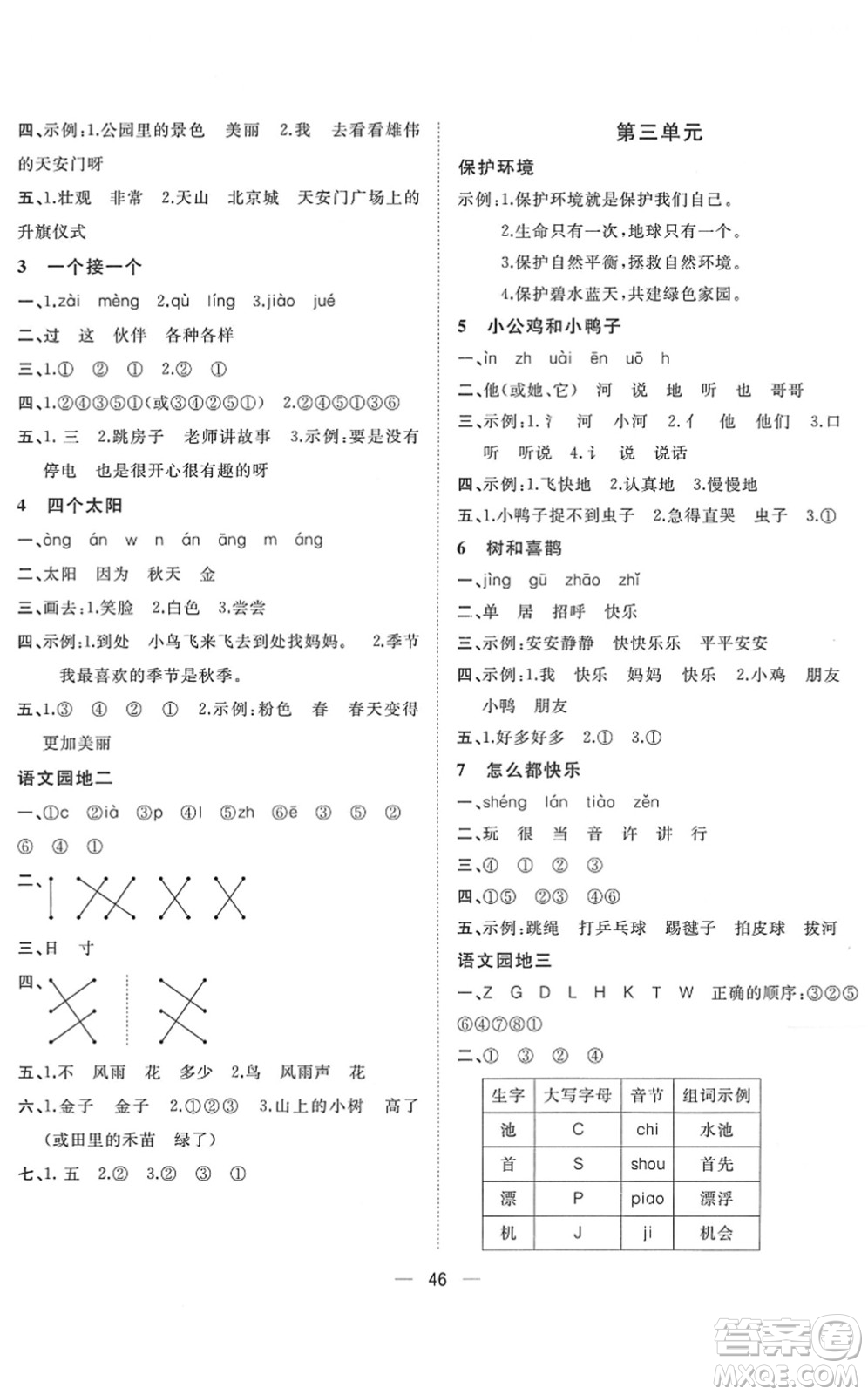 廣西師范大學(xué)出版社2022課堂小作業(yè)一年級(jí)語(yǔ)文下冊(cè)R人教版答案