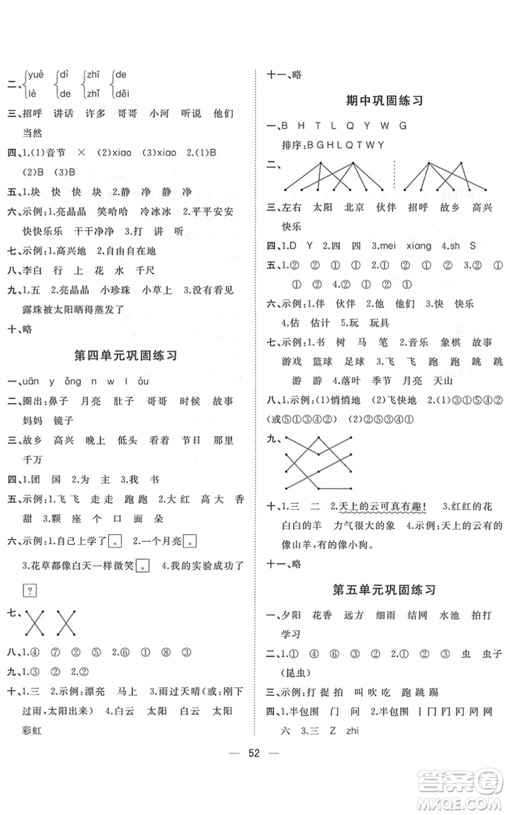 廣西師范大學(xué)出版社2022課堂小作業(yè)一年級(jí)語(yǔ)文下冊(cè)R人教版答案