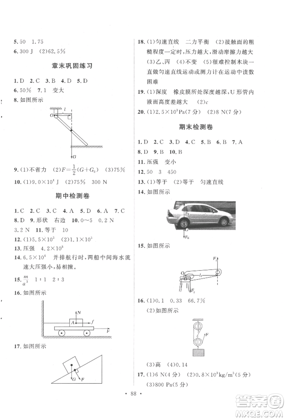 陜西人民出版社2022實(shí)驗(yàn)教材新學(xué)案八年級(jí)下冊(cè)物理人教版參考答案