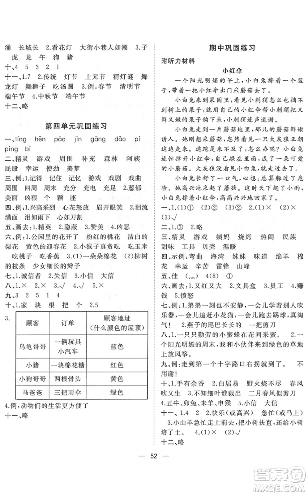 廣西師范大學(xué)出版社2022課堂小作業(yè)二年級(jí)語(yǔ)文下冊(cè)R人教版答案