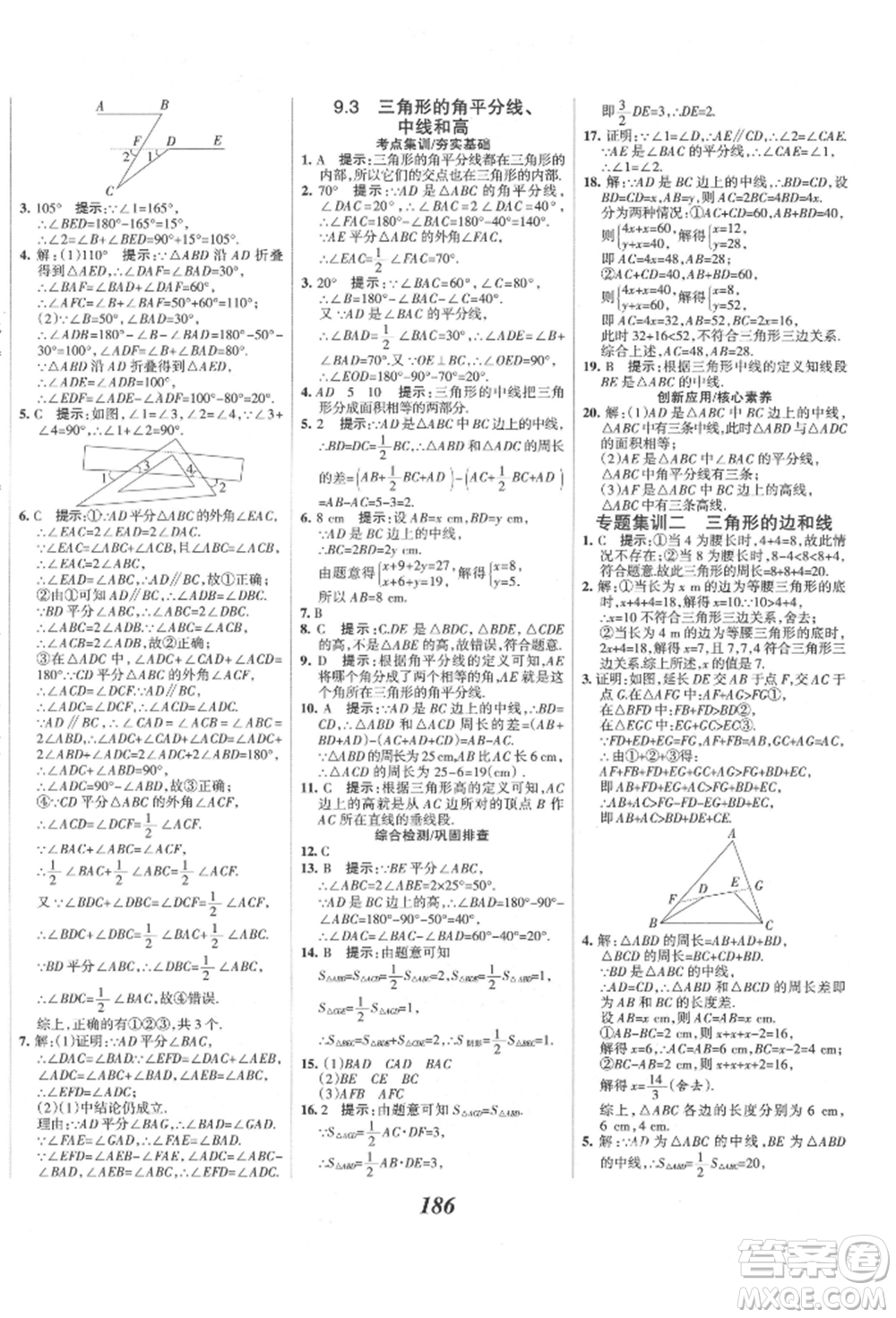 云南科技出版社2022全優(yōu)課堂考點(diǎn)集訓(xùn)與滿分備考七年級下冊數(shù)學(xué)冀教版參考答案