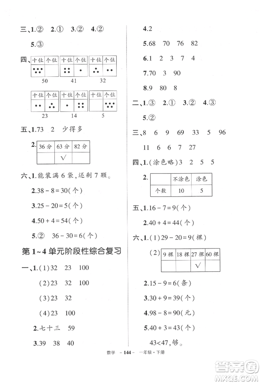 武漢出版社2022狀元成才路創(chuàng)優(yōu)作業(yè)100分一年級下冊數(shù)學(xué)人教版貴州專版參考答案