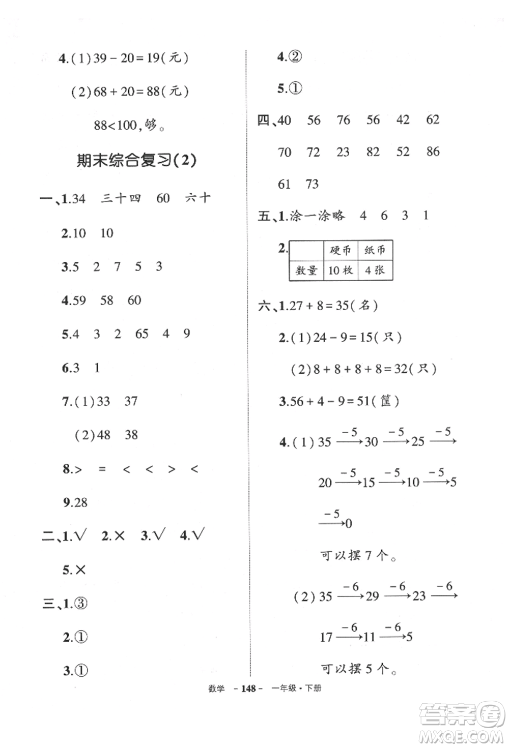 武漢出版社2022狀元成才路創(chuàng)優(yōu)作業(yè)100分一年級下冊數(shù)學(xué)人教版貴州專版參考答案