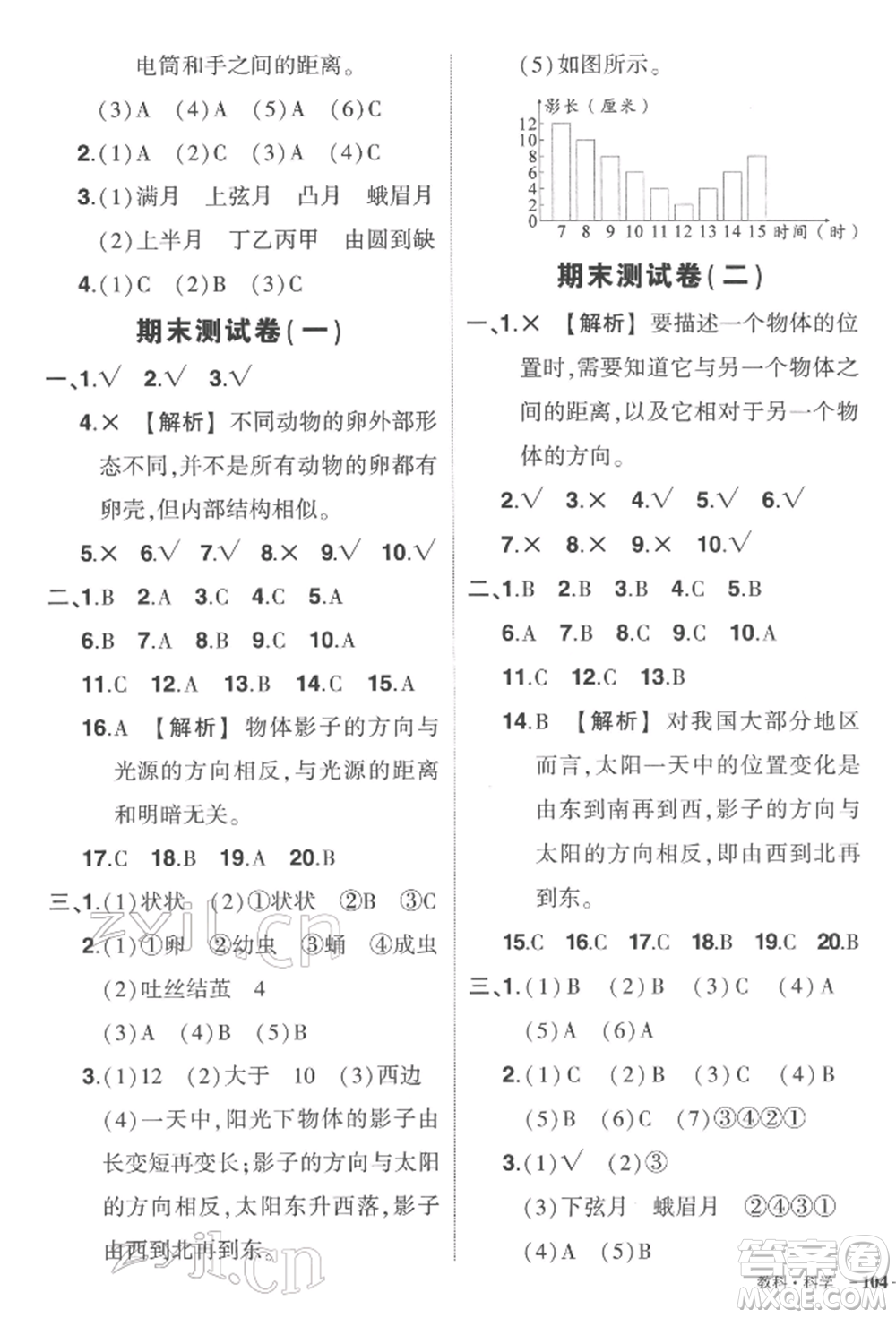 武漢出版社2022狀元成才路創(chuàng)優(yōu)作業(yè)100分三年級下冊科學(xué)教科版參考答案