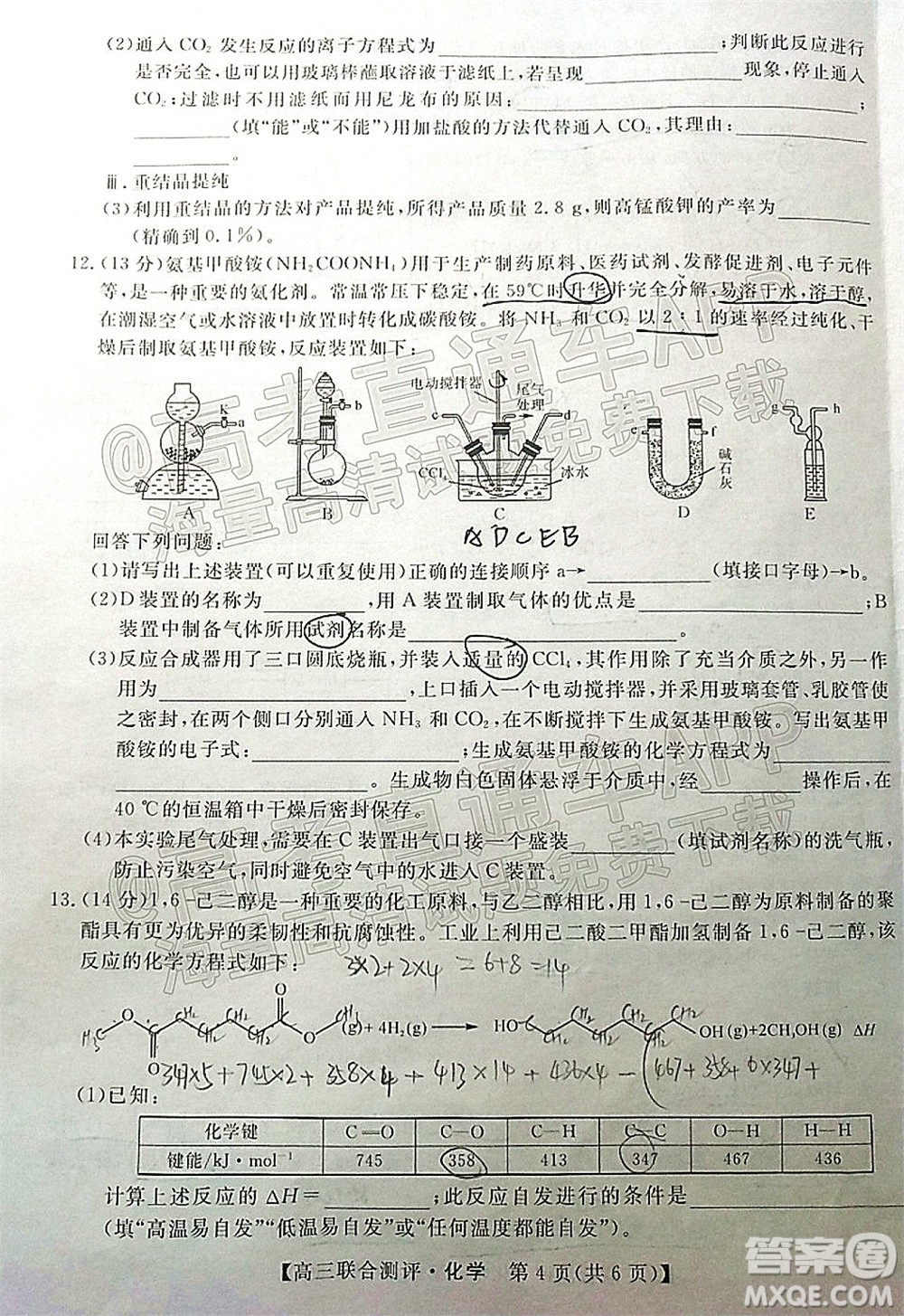 2022福建百校聯(lián)盟高三4月聯(lián)考化學試題及答案