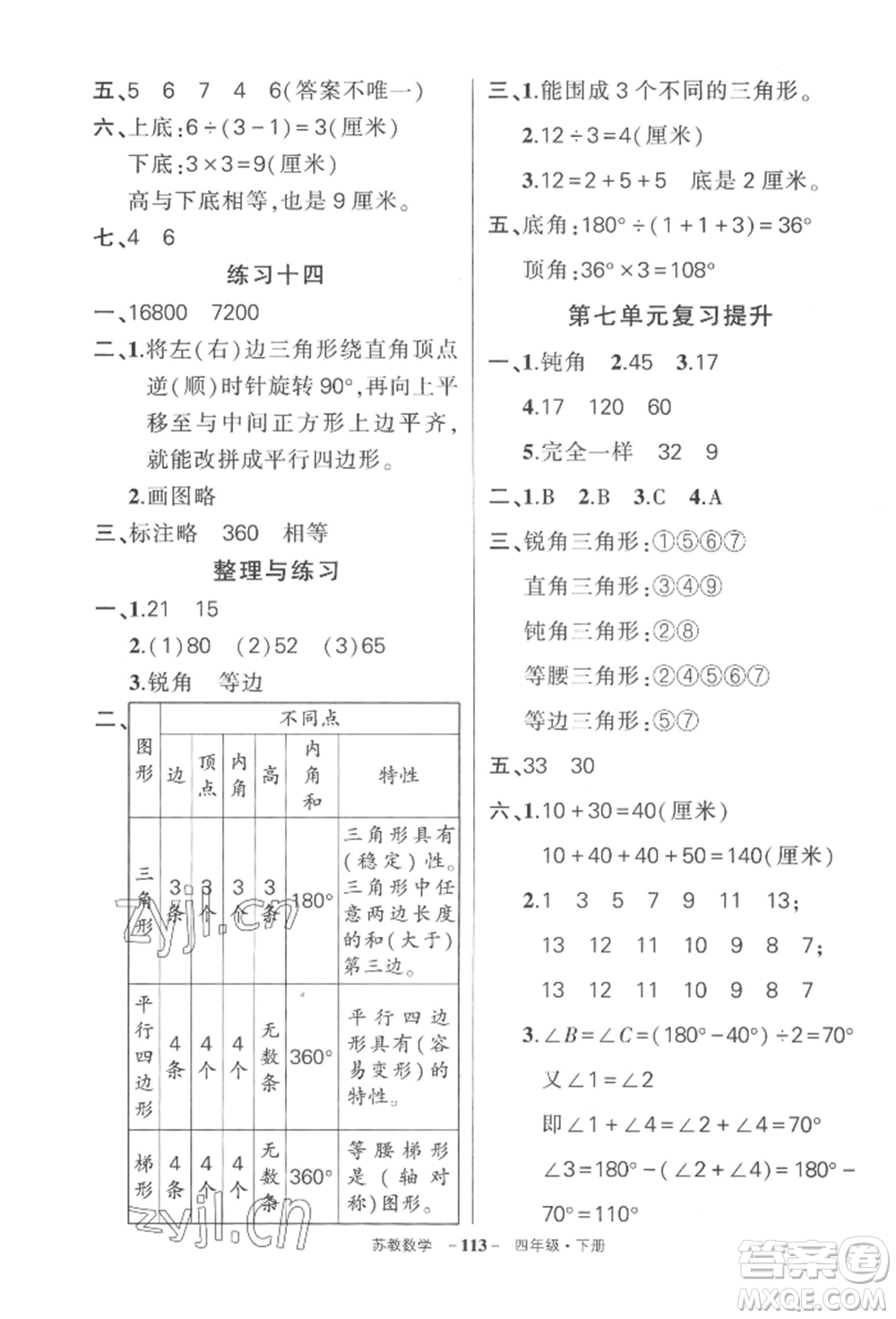 西安出版社2022狀元成才路創(chuàng)優(yōu)作業(yè)100分四年級下冊數(shù)學(xué)蘇教版參考答案