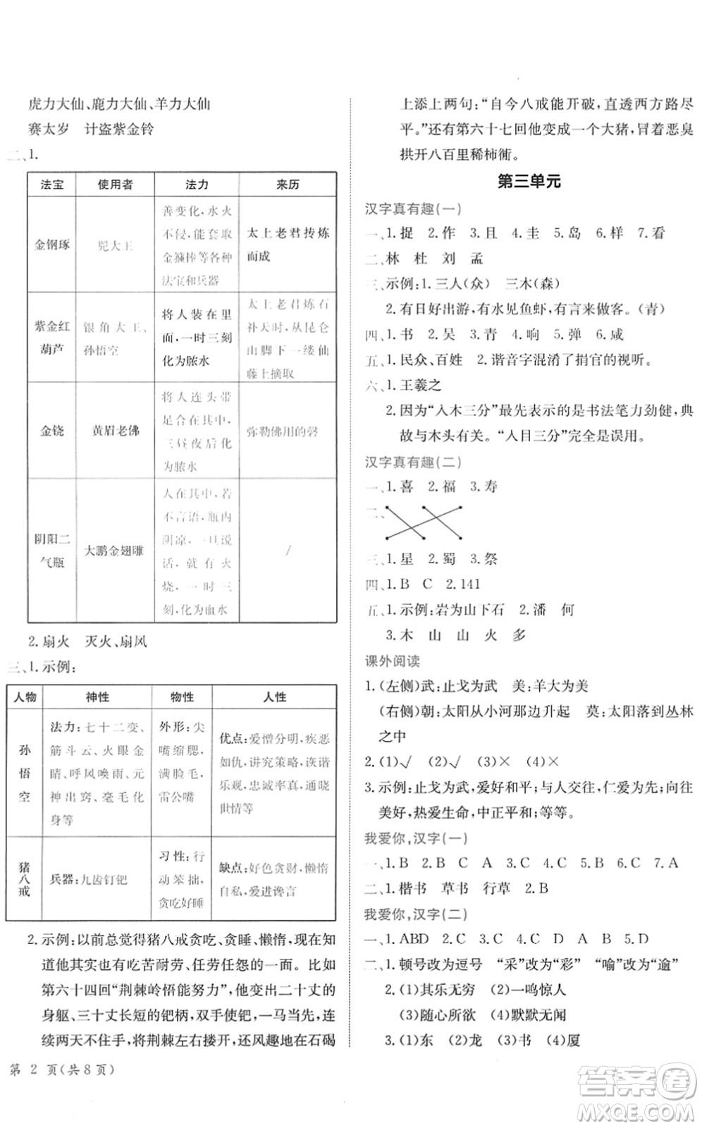 龍門書局2022黃岡小狀元作業(yè)本五年級(jí)語文下冊R人教版廣東專版答案