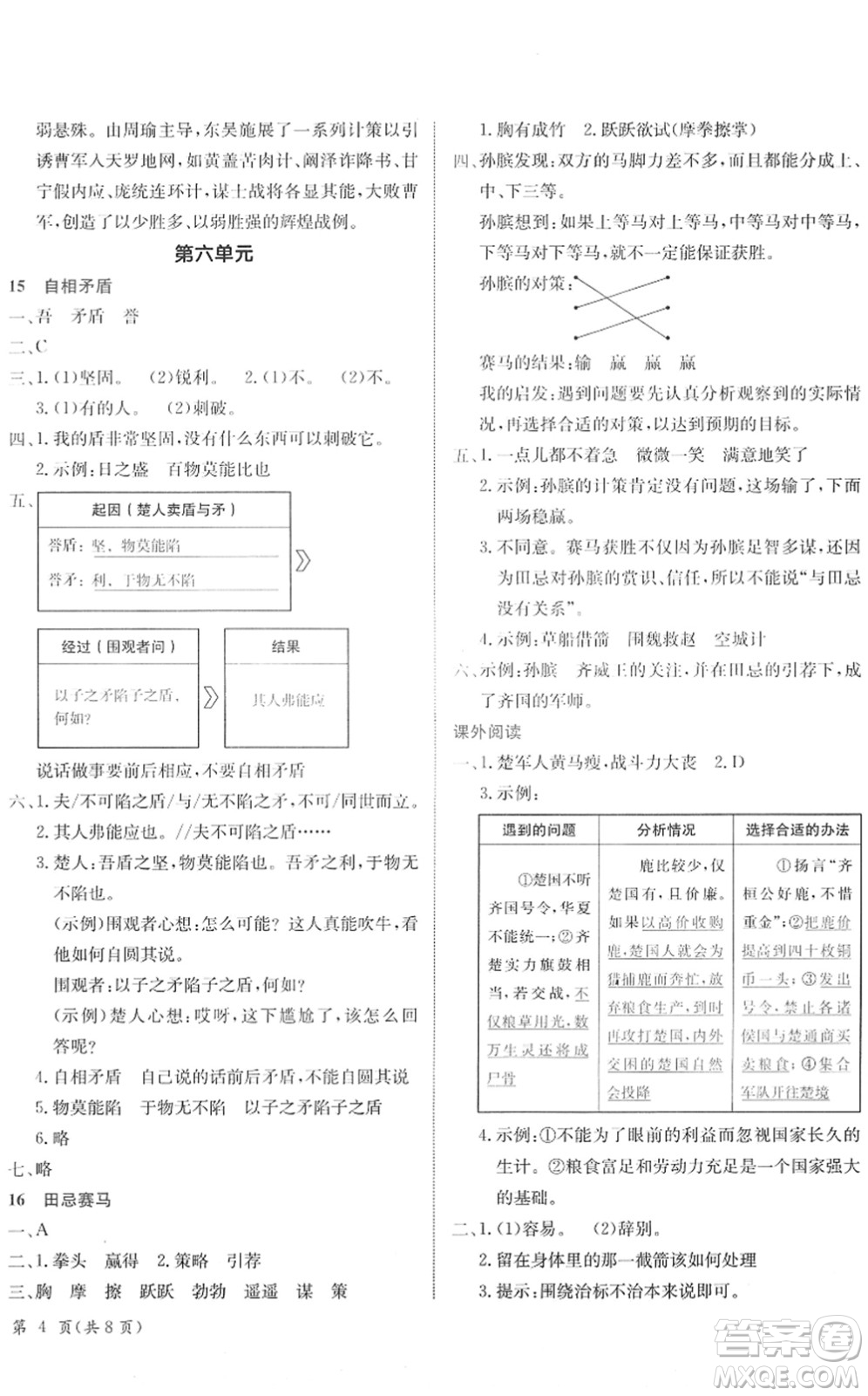 龍門書局2022黃岡小狀元作業(yè)本五年級(jí)語文下冊R人教版廣東專版答案