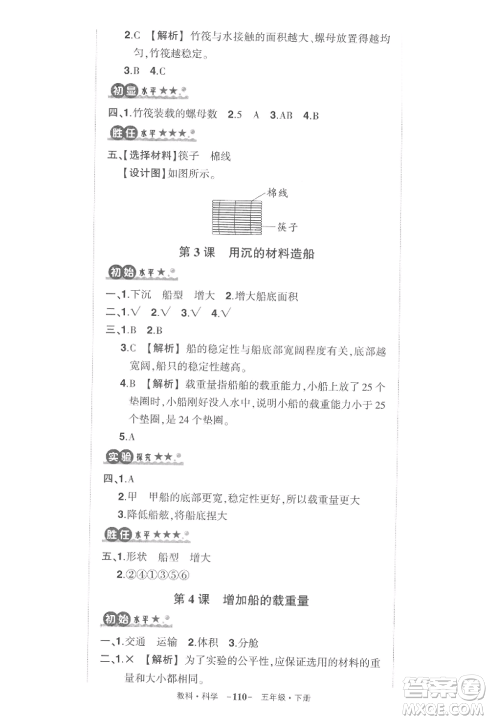 武漢出版社2022狀元成才路創(chuàng)優(yōu)作業(yè)100分五年級下冊科學(xué)教科版參考答案