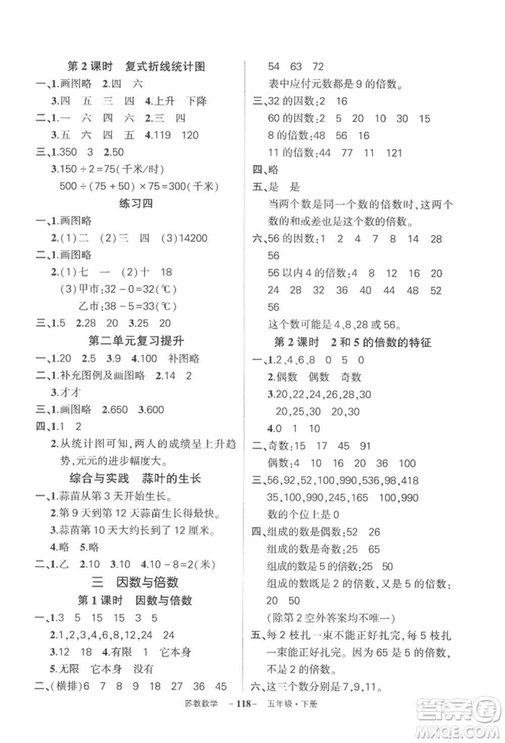 西安出版社2022狀元成才路創(chuàng)優(yōu)作業(yè)100分五年級下冊數(shù)學蘇教版參考答案