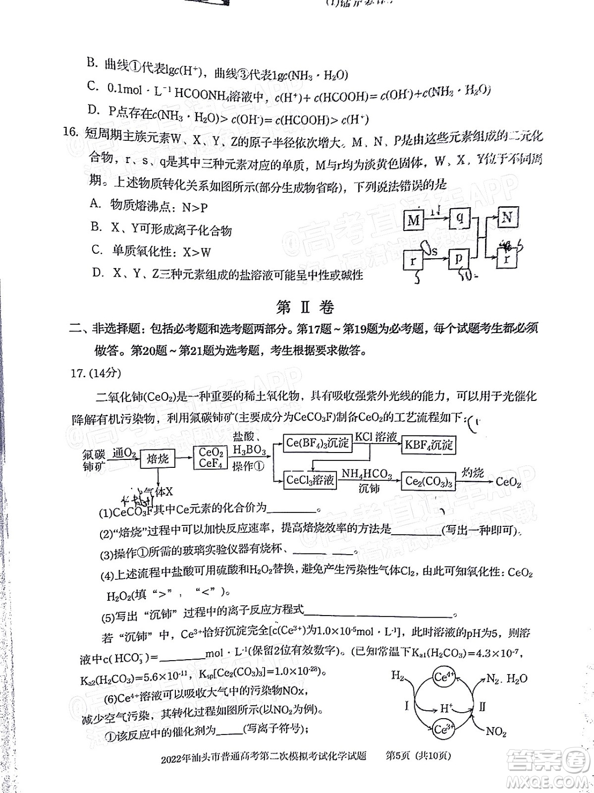 2022年汕頭市普通高考第一次模擬考試試題化學(xué)答案