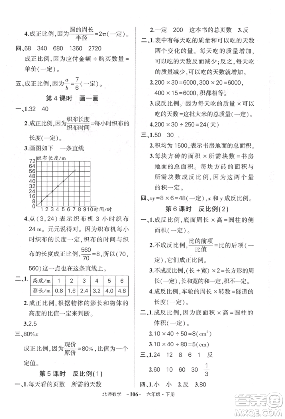 西安出版社2022狀元成才路創(chuàng)優(yōu)作業(yè)100分六年級下冊數(shù)學北師大版參考答案