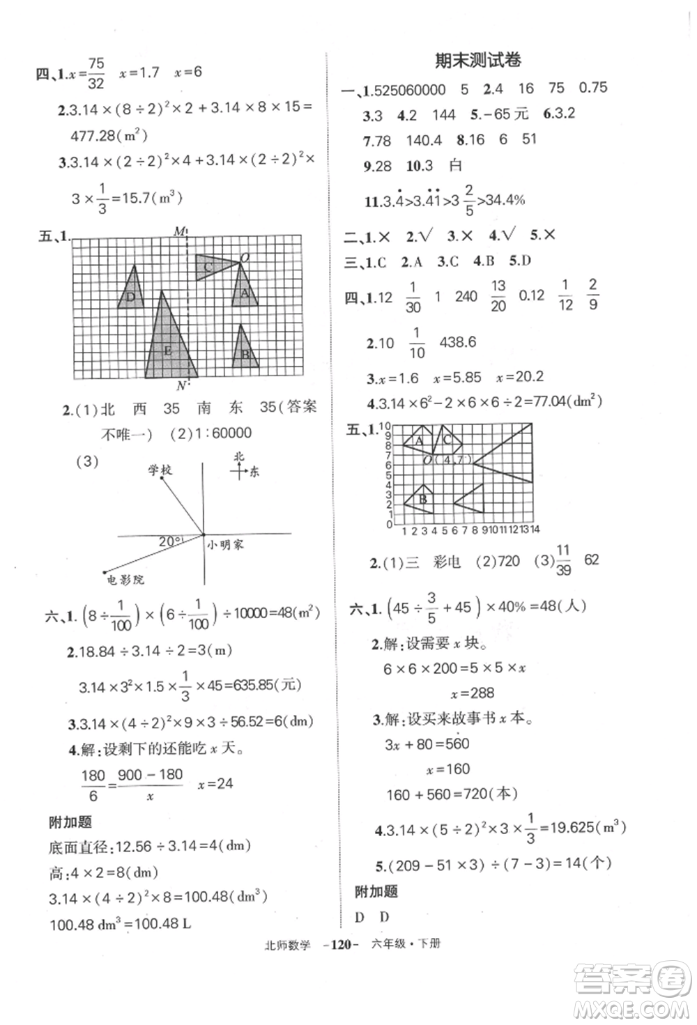 西安出版社2022狀元成才路創(chuàng)優(yōu)作業(yè)100分六年級下冊數(shù)學北師大版參考答案