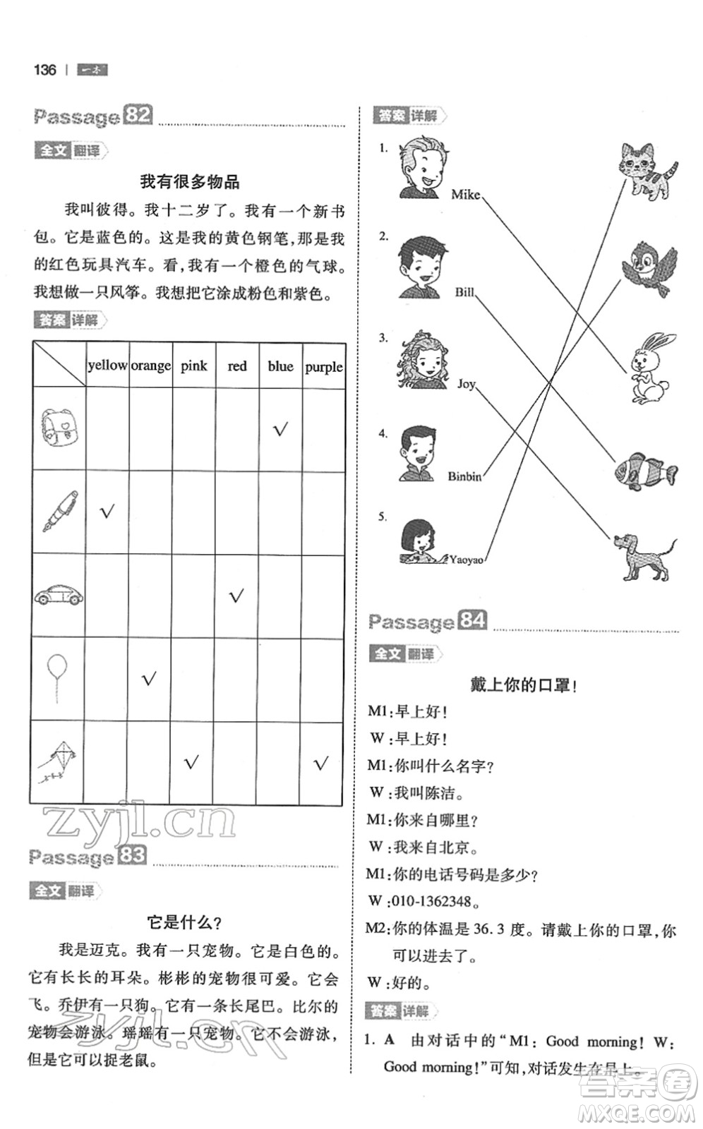 江西人民出版社2022一本小學(xué)英語(yǔ)閱讀訓(xùn)練100篇三年級(jí)人教版答案