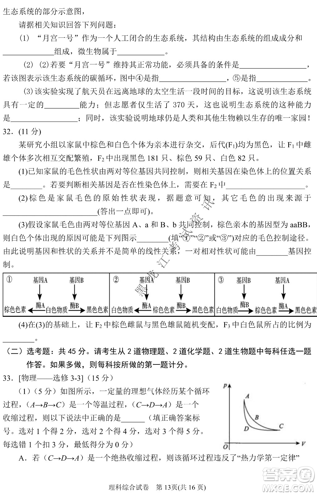 2022銀川一中第二次模擬考試理科綜合能力測試試卷及答案