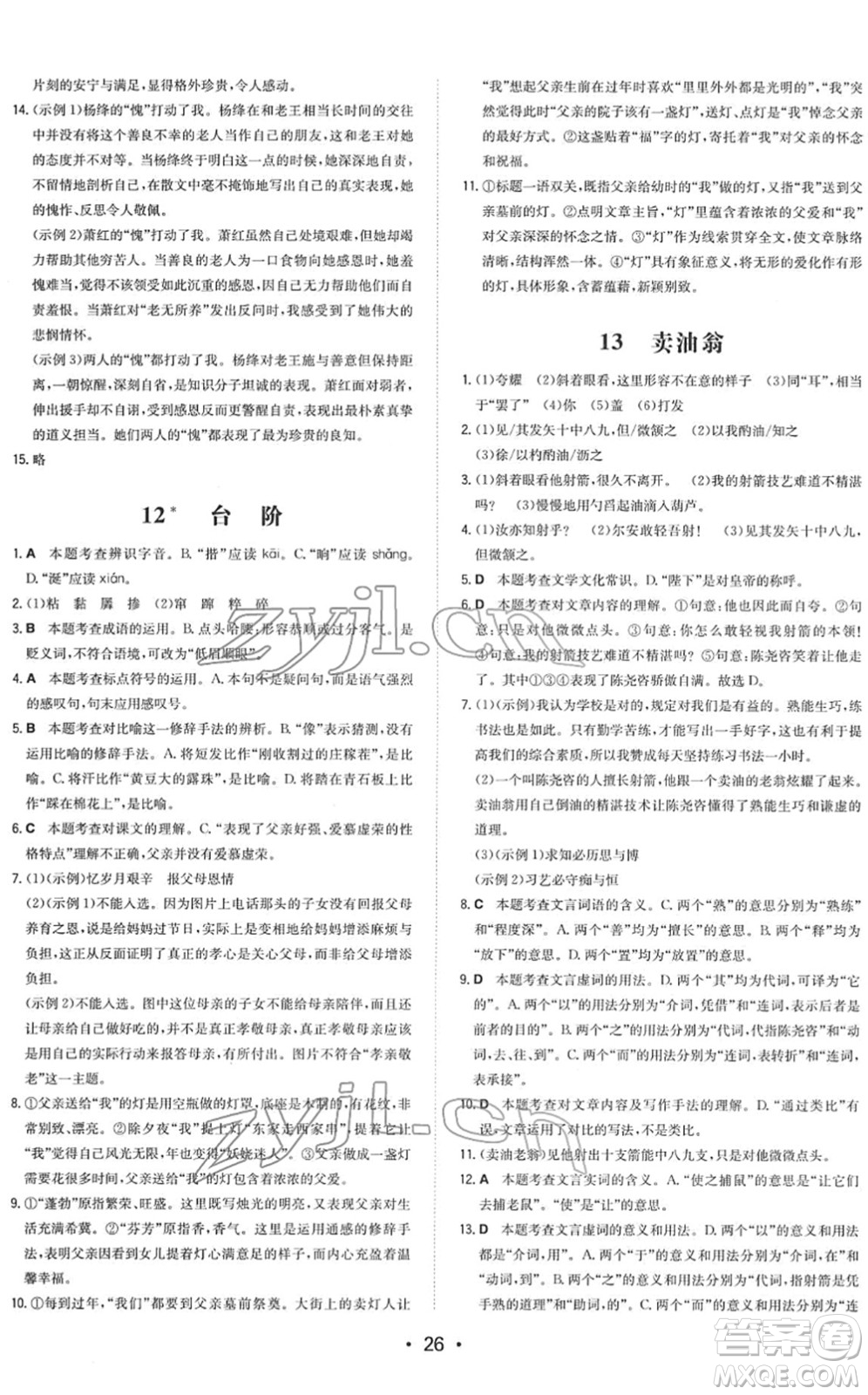 湖南教育出版社2022一本同步訓練七年級語文下冊RJ人教版答案