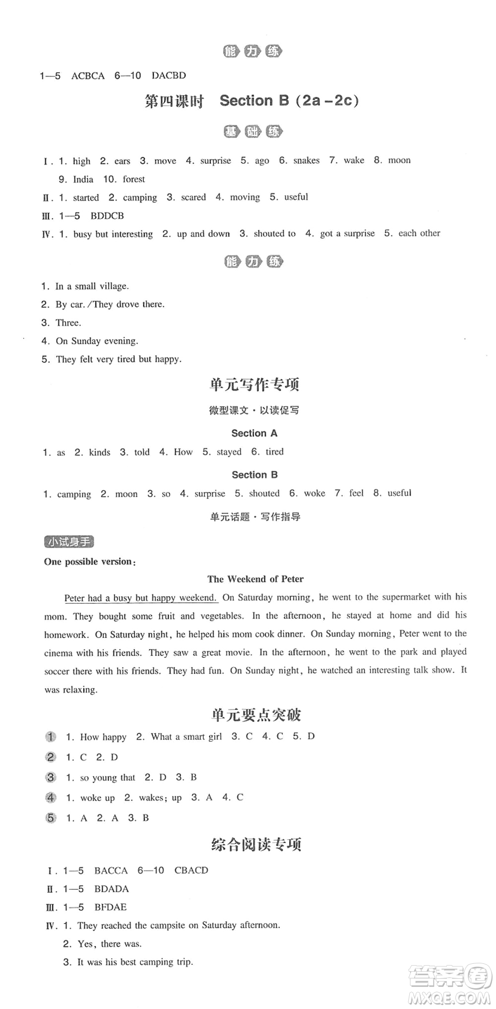 湖南教育出版社2022一本同步訓(xùn)練七年級(jí)英語(yǔ)下冊(cè)RJ人教版答案