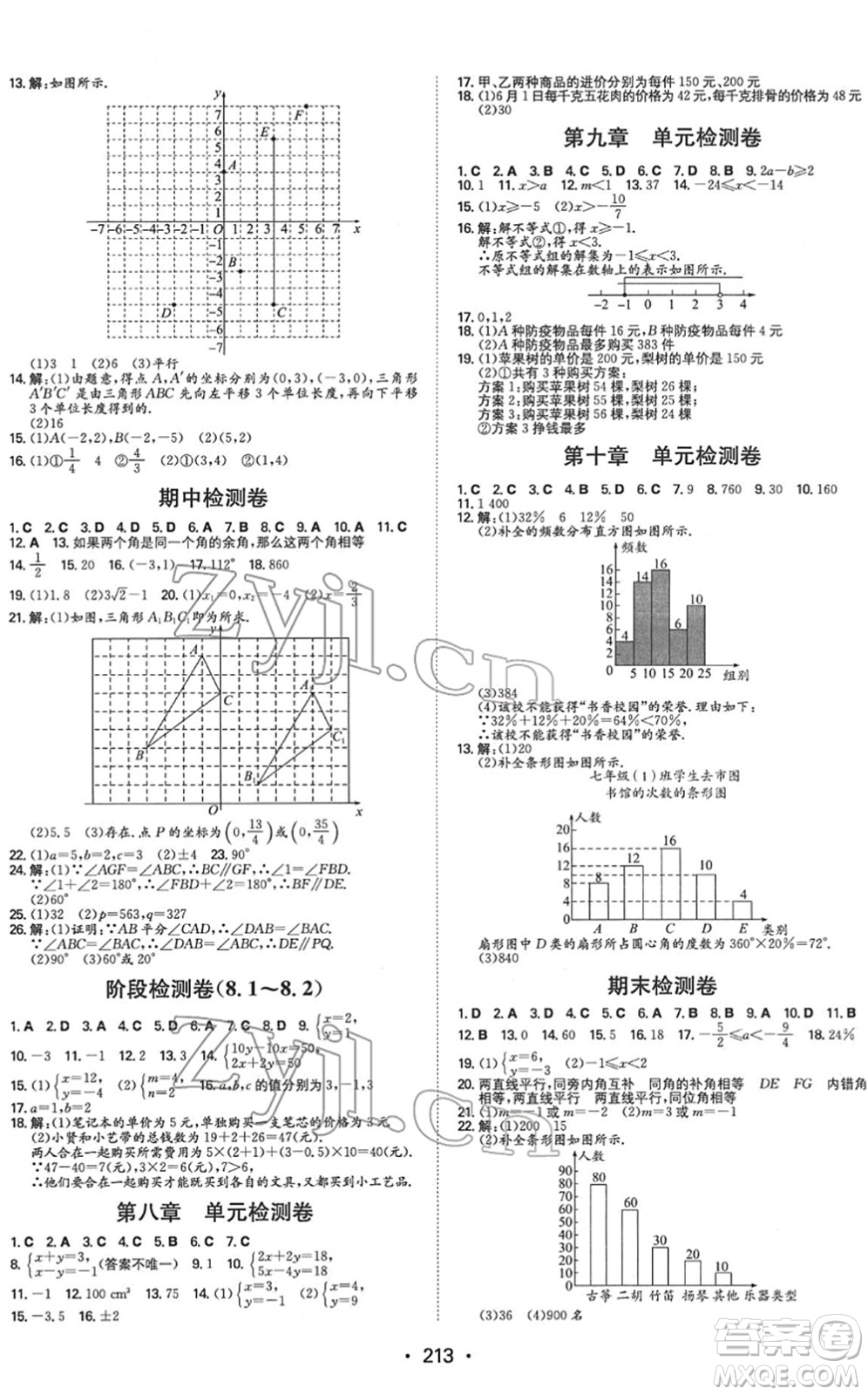 湖南教育出版社2022一本同步訓(xùn)練七年級數(shù)學(xué)下冊RJ人教版重慶專版答案