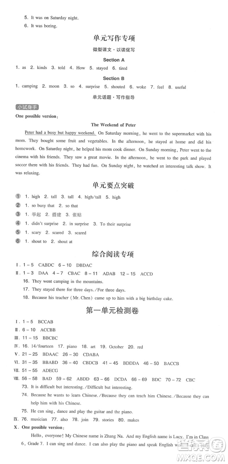 湖南教育出版社2022一本同步訓(xùn)練七年級(jí)英語(yǔ)下冊(cè)RJ人教版安徽專(zhuān)版答案