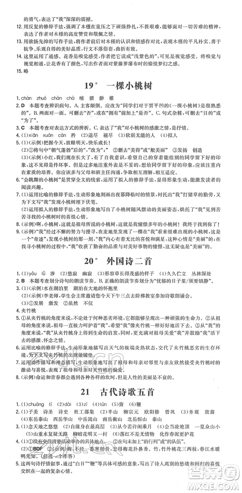 湖南教育出版社2022一本同步訓(xùn)練七年級(jí)語(yǔ)文下冊(cè)RJ人教版安徽專(zhuān)版答案