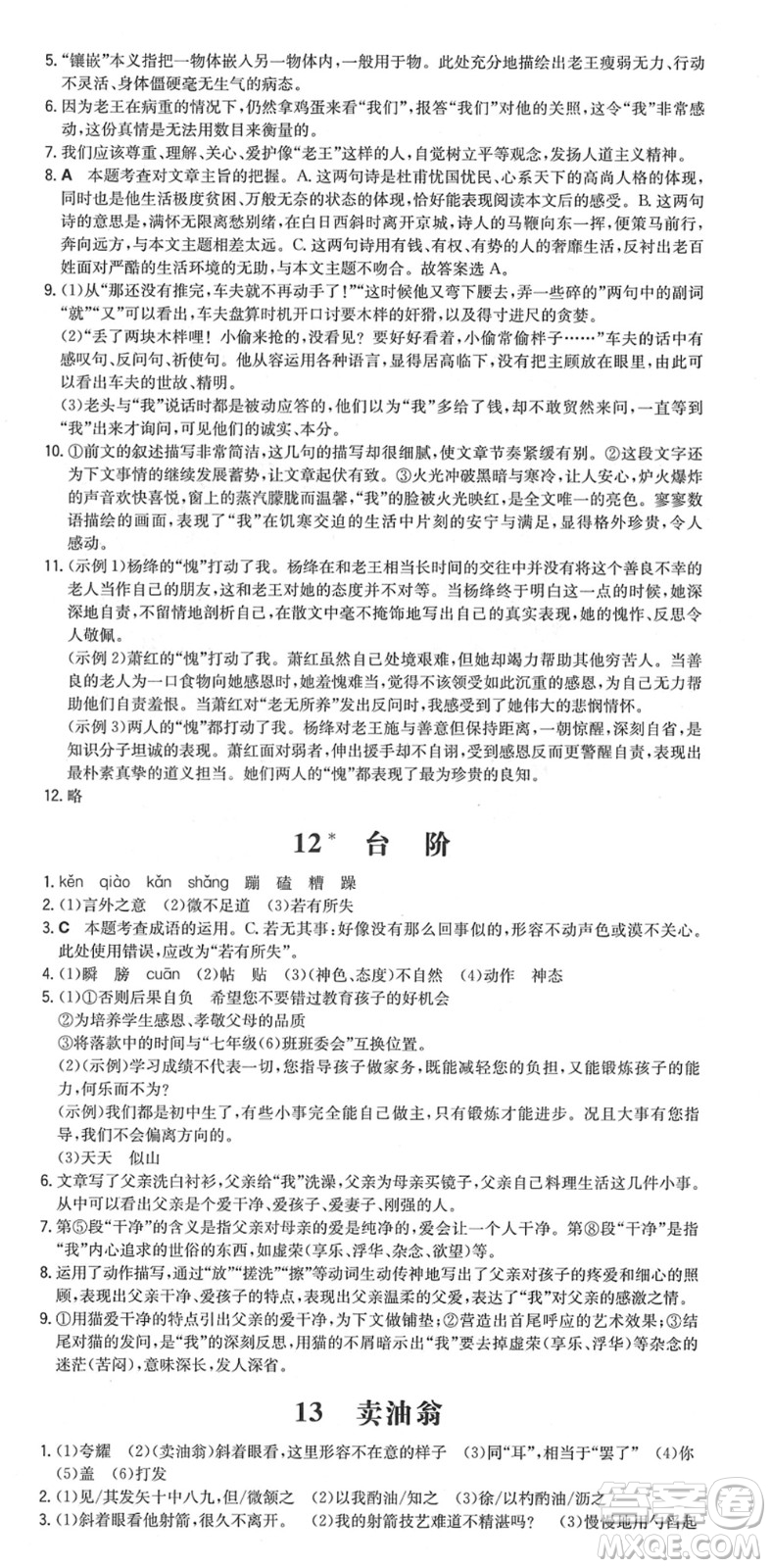 湖南教育出版社2022一本同步訓(xùn)練七年級(jí)語(yǔ)文下冊(cè)RJ人教版安徽專(zhuān)版答案