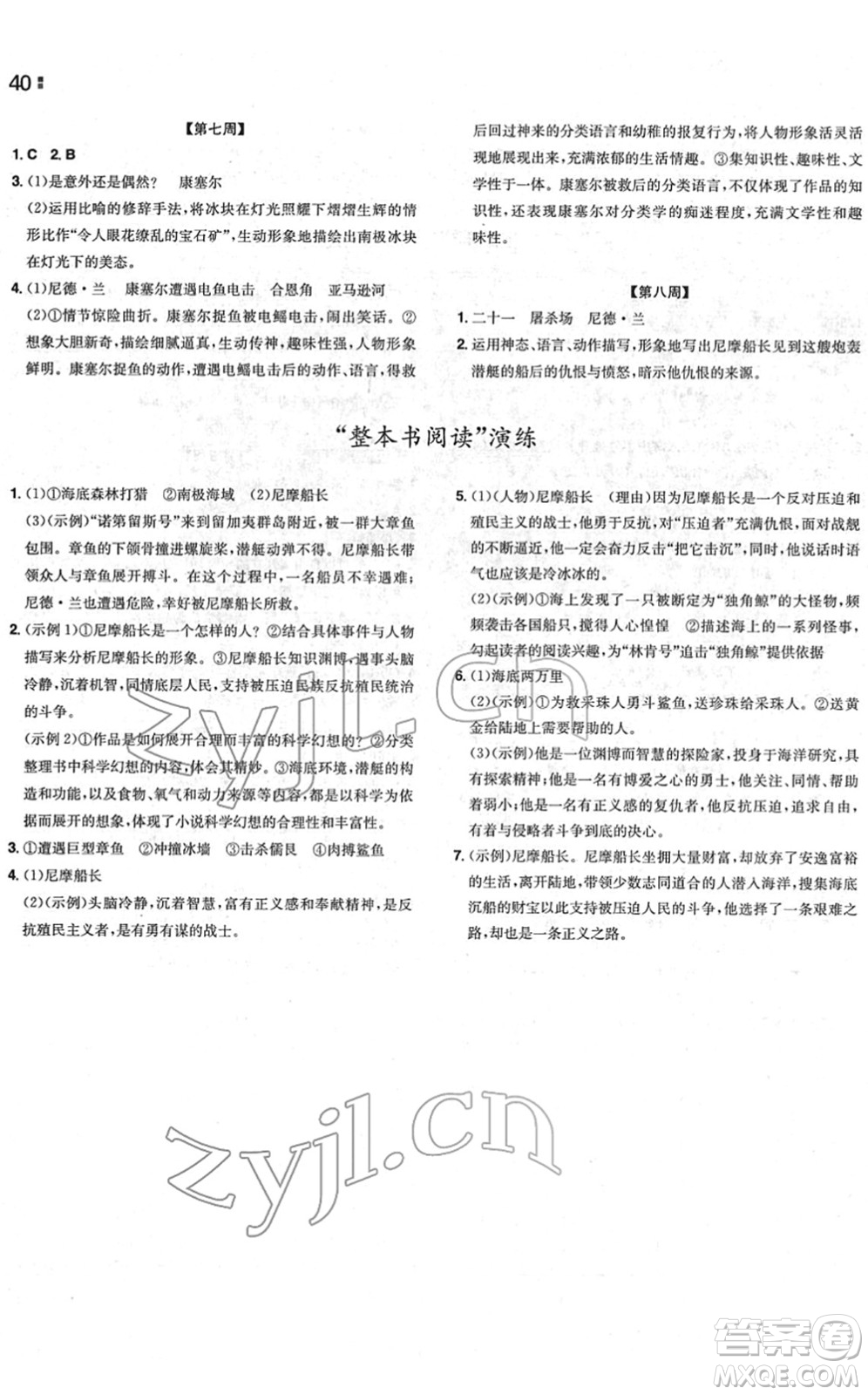 湖南教育出版社2022一本同步訓(xùn)練七年級(jí)語(yǔ)文下冊(cè)RJ人教版安徽專(zhuān)版答案