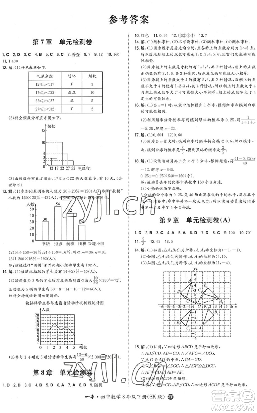 湖南教育出版社2022一本同步訓(xùn)練八年級(jí)數(shù)學(xué)下冊(cè)SK蘇科版答案