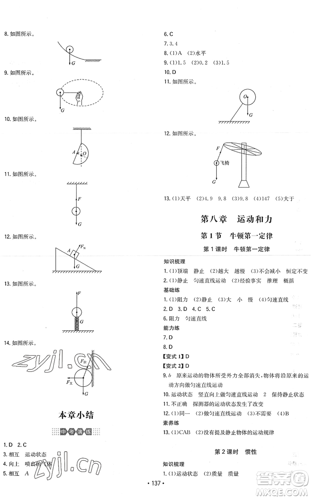 湖南教育出版社2022一本同步訓(xùn)練八年級(jí)物理下冊(cè)RJ人教版答案