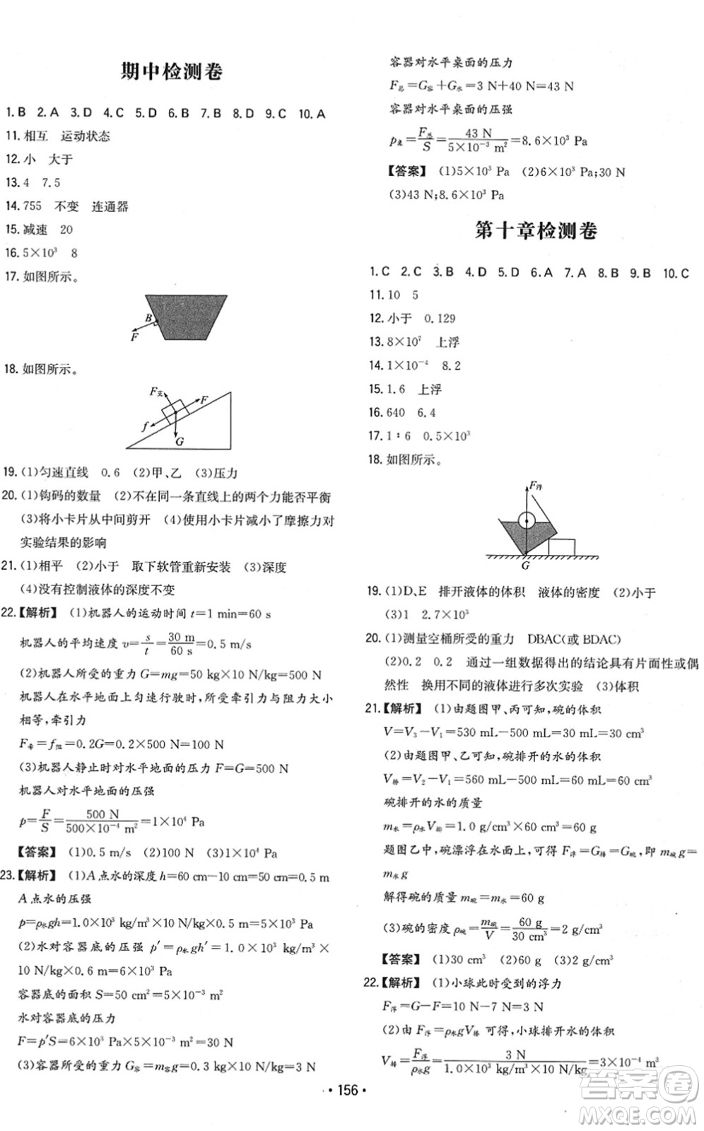 湖南教育出版社2022一本同步訓(xùn)練八年級(jí)物理下冊(cè)RJ人教版答案