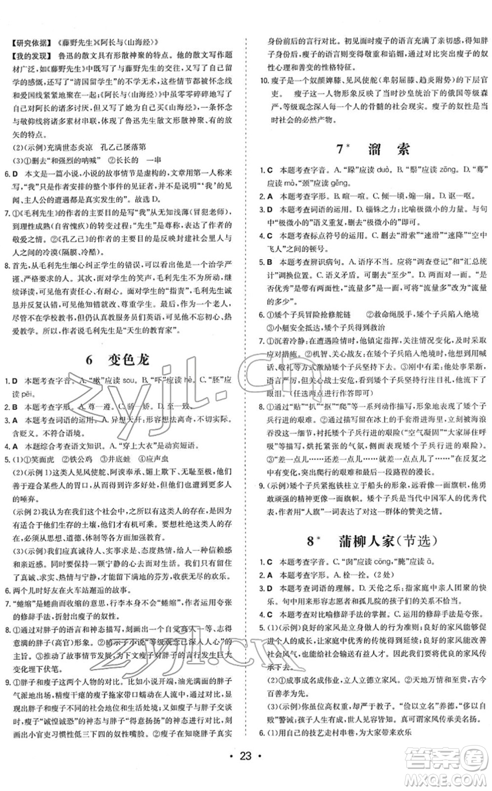 湖南教育出版社2022一本同步訓練九年級語文下冊RJ人教版答案