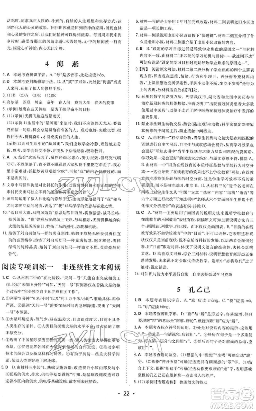 湖南教育出版社2022一本同步訓練九年級語文下冊RJ人教版答案