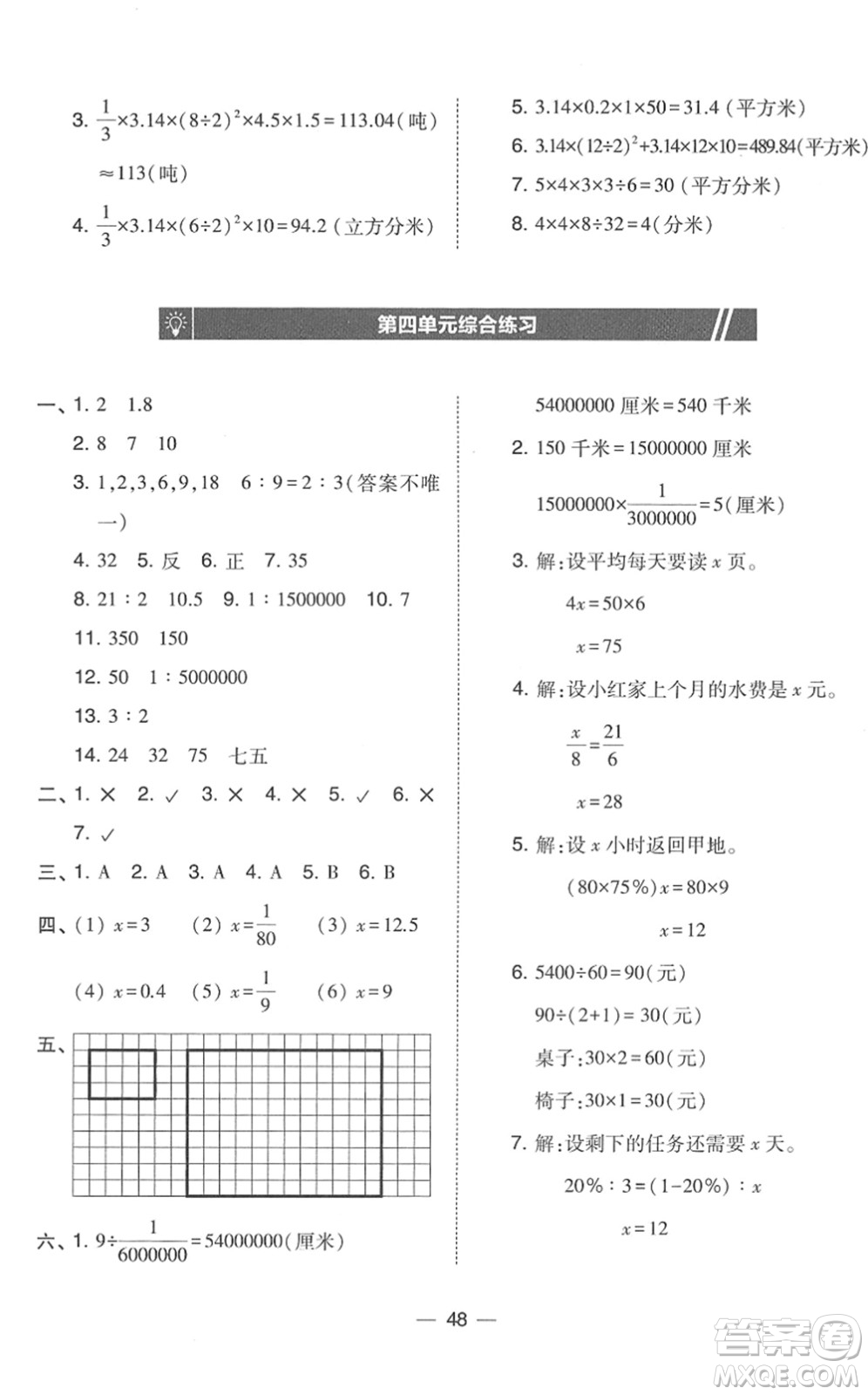 東北師范大學(xué)出版社2022北大綠卡課時同步訓(xùn)練六年級數(shù)學(xué)下冊人教版答案