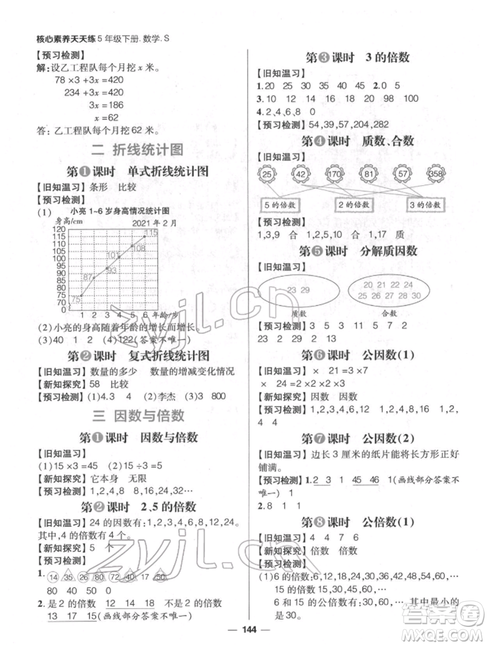 南方出版社2022核心素養(yǎng)天天練五年級下冊數(shù)學(xué)蘇教版參考答案