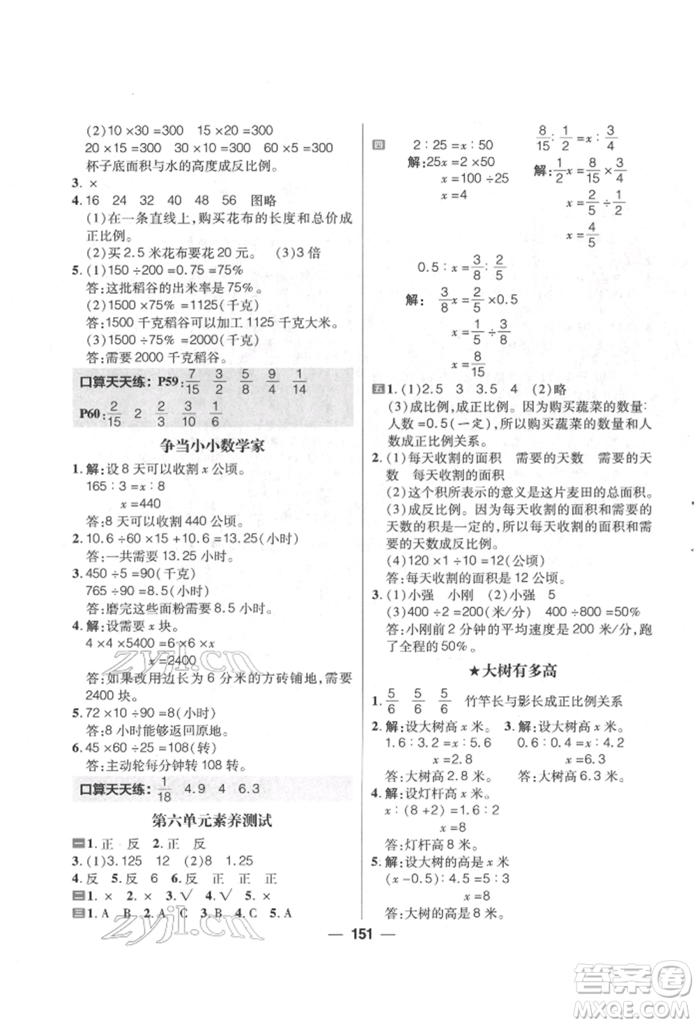 南方出版社2022核心素養(yǎng)天天練六年級下冊數(shù)學(xué)蘇教版參考答案