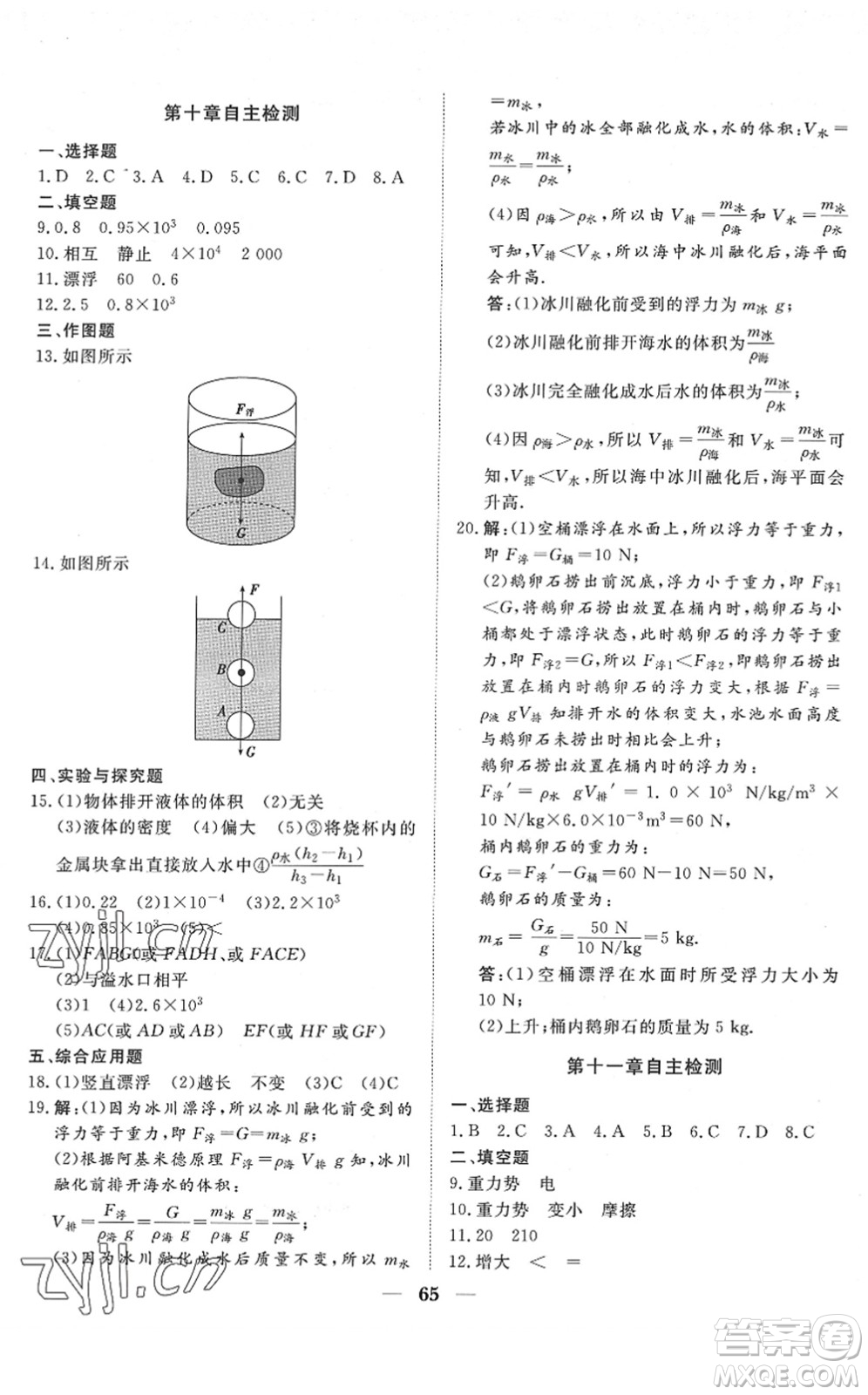 湖北教育出版社2022黃岡測試卷系列自主檢測八年級物理下冊RJ人教版答案