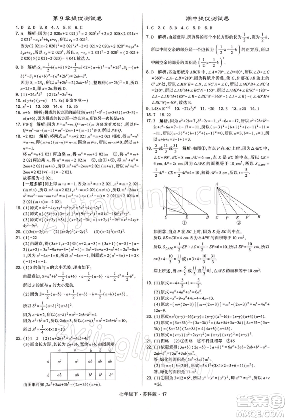 新疆少年兒童出版社2022學(xué)霸題中題七年級(jí)下冊(cè)數(shù)學(xué)蘇科版參考答案