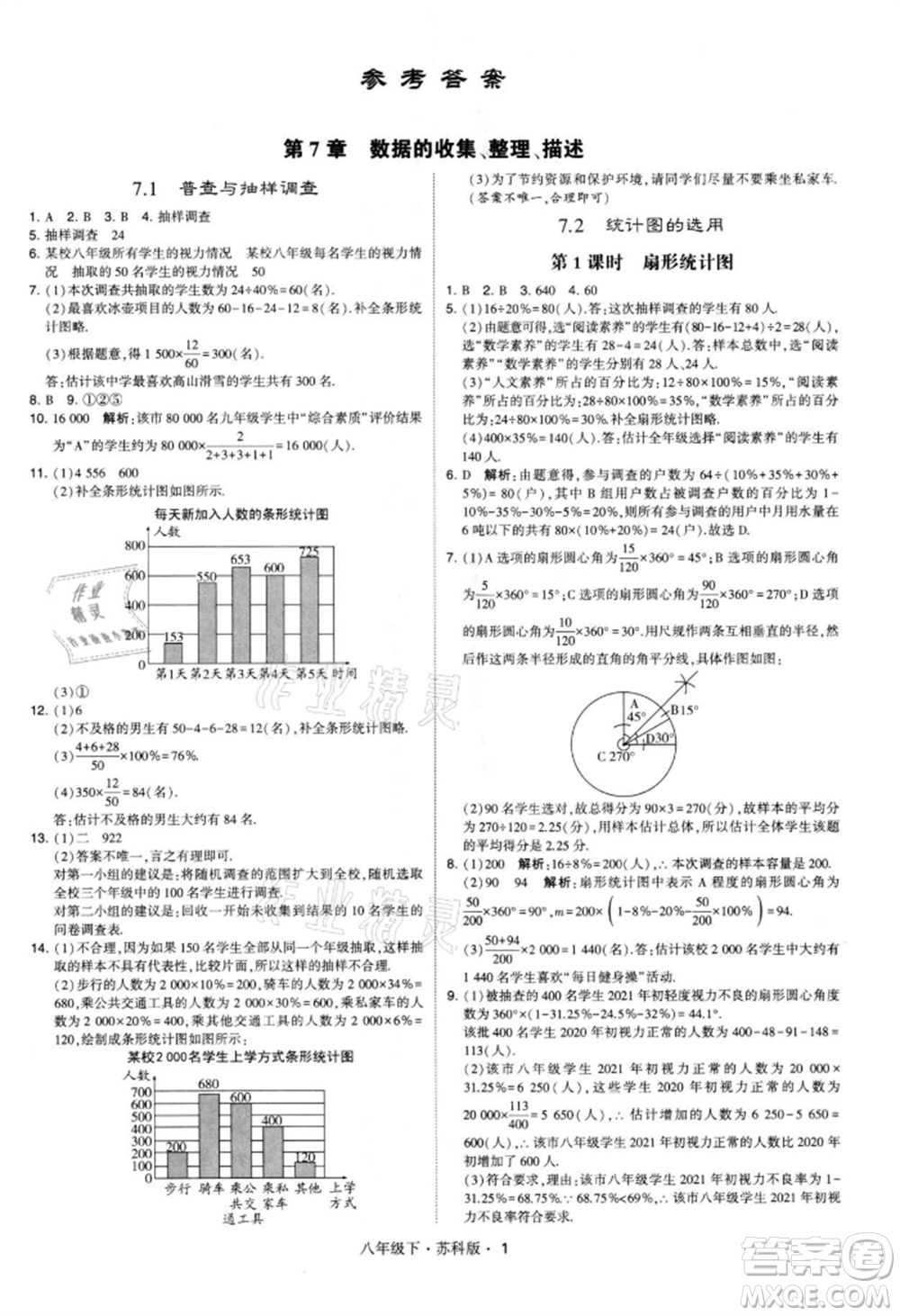 新疆少年兒童出版社2022學(xué)霸題中題八年級(jí)下冊(cè)數(shù)學(xué)蘇科版參考答案