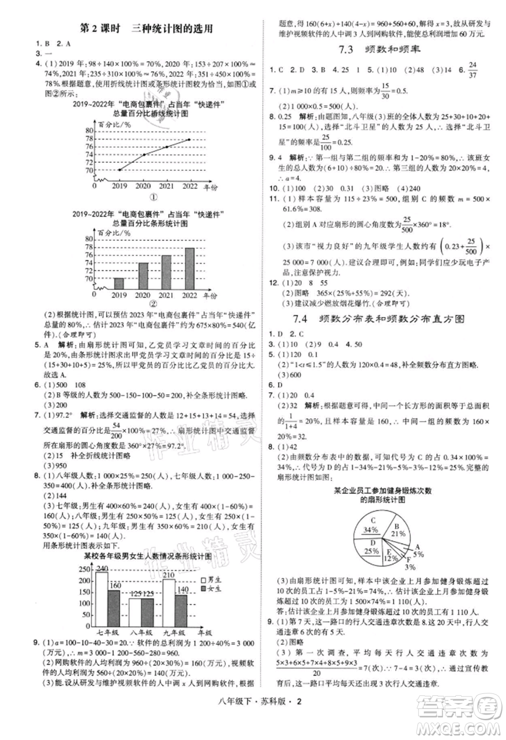 新疆少年兒童出版社2022學(xué)霸題中題八年級(jí)下冊(cè)數(shù)學(xué)蘇科版參考答案