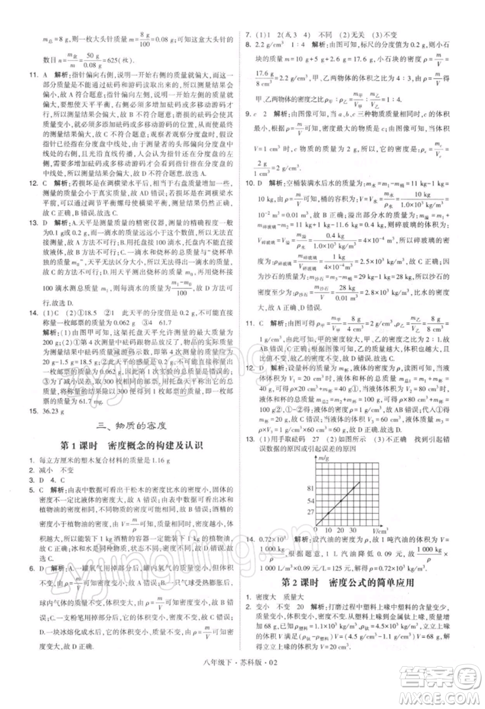 新疆少年兒童出版社2022學(xué)霸題中題八年級(jí)下冊(cè)物理蘇科版參考答案