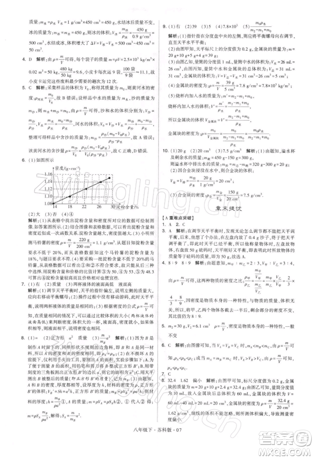 新疆少年兒童出版社2022學(xué)霸題中題八年級(jí)下冊(cè)物理蘇科版參考答案