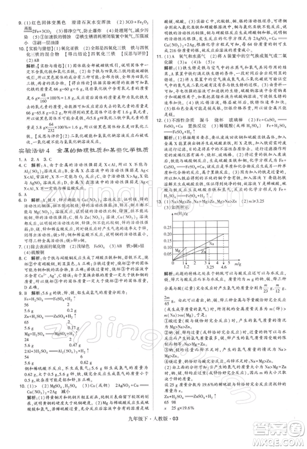 新疆少年兒童出版社2022學(xué)霸題中題九年級(jí)下冊(cè)化學(xué)人教版參考答案